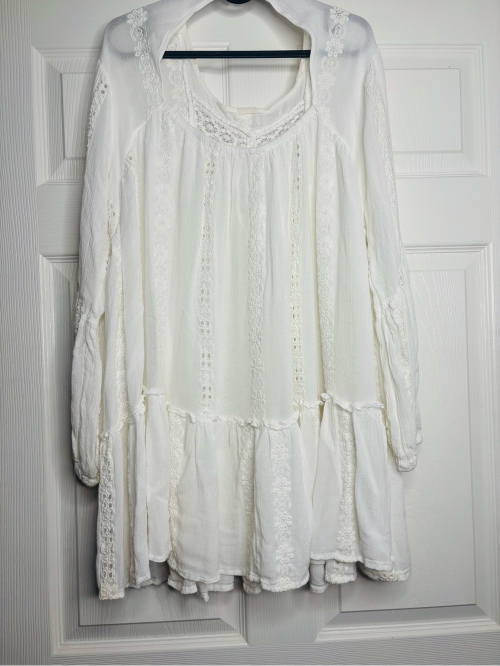Free People Cream Boho Lace-Trim Midi Dress sz Lg